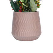 Pink Rose Fake Flowers With Brown Pot