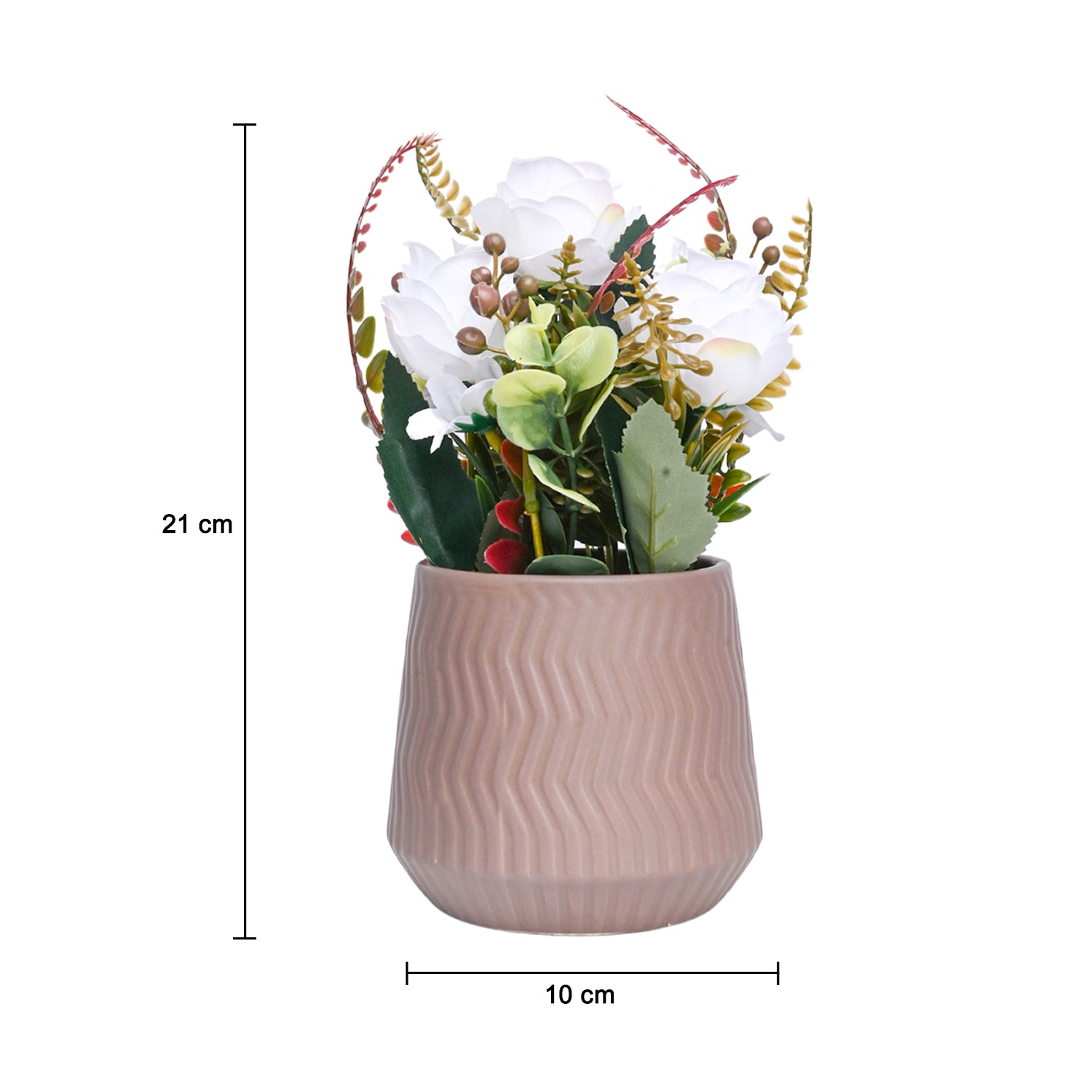 Pink Rose Fake Flowers With Brown Pot