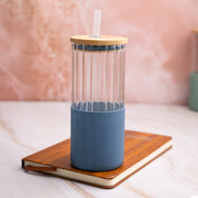 Borosilicate Glass Tumbler with Blue Silicone Sleeve - 350Ml