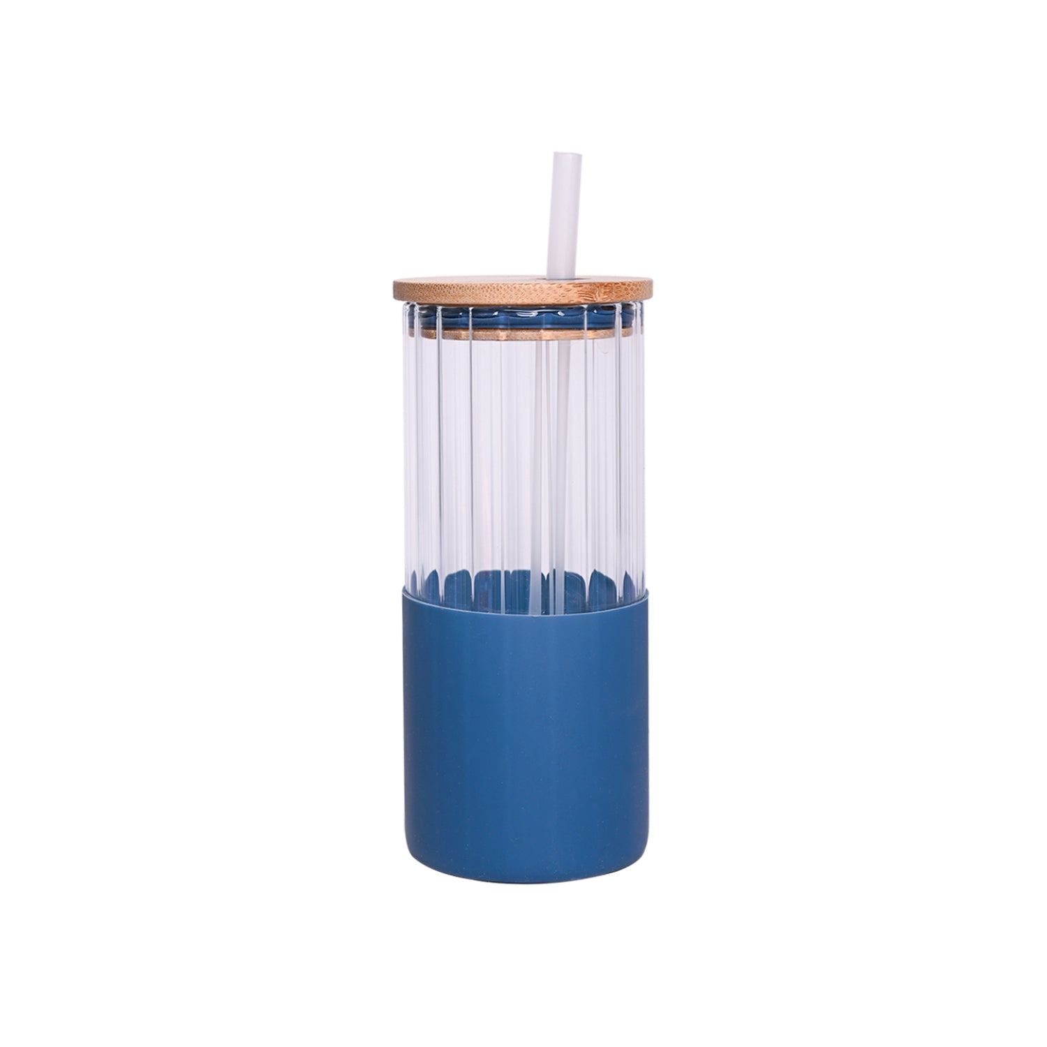 Borosilicate Glass Tumbler with Blue Silicone Sleeve - 350Ml
