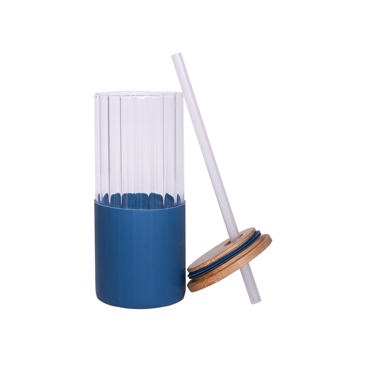 Borosilicate Glass Tumbler with Blue Silicone Sleeve - 350Ml