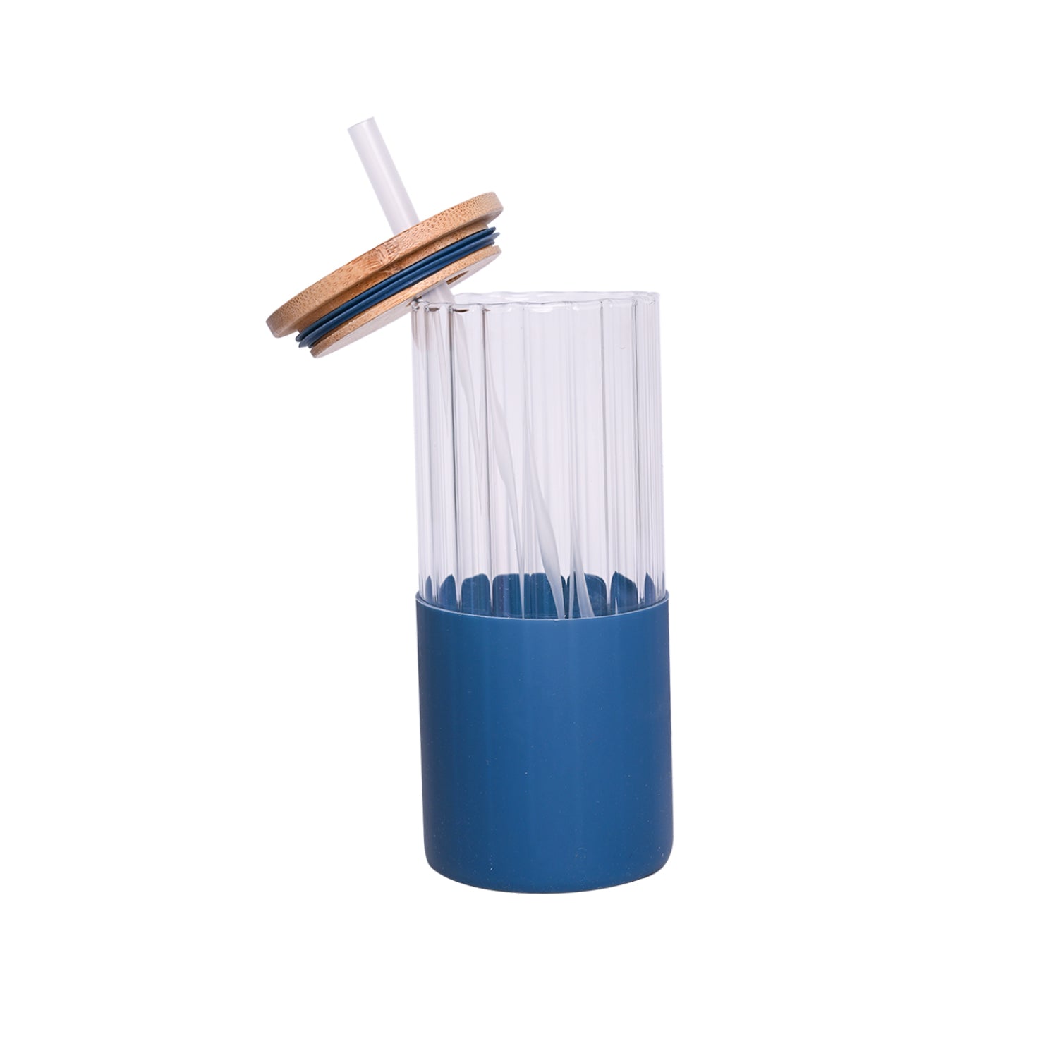 Borosilicate Glass Tumbler with Blue Silicone Sleeve - 350Ml