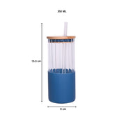 Borosilicate Glass Tumbler with Blue Silicone Sleeve - 350Ml