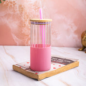 Borosilicate Glass Tumbler with Pink Silicone Sleeve - 350Ml