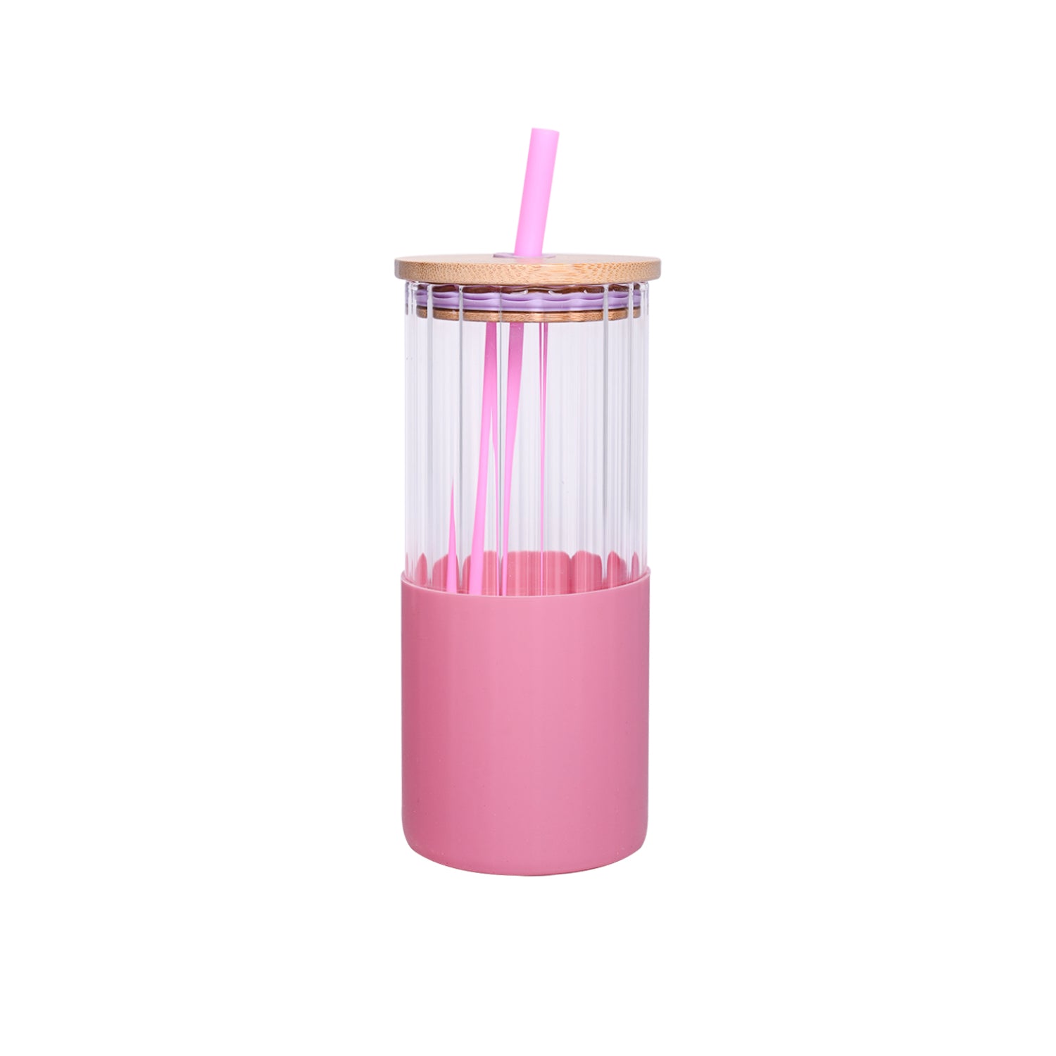 Borosilicate Glass Tumbler with Pink Silicone Sleeve - 350Ml