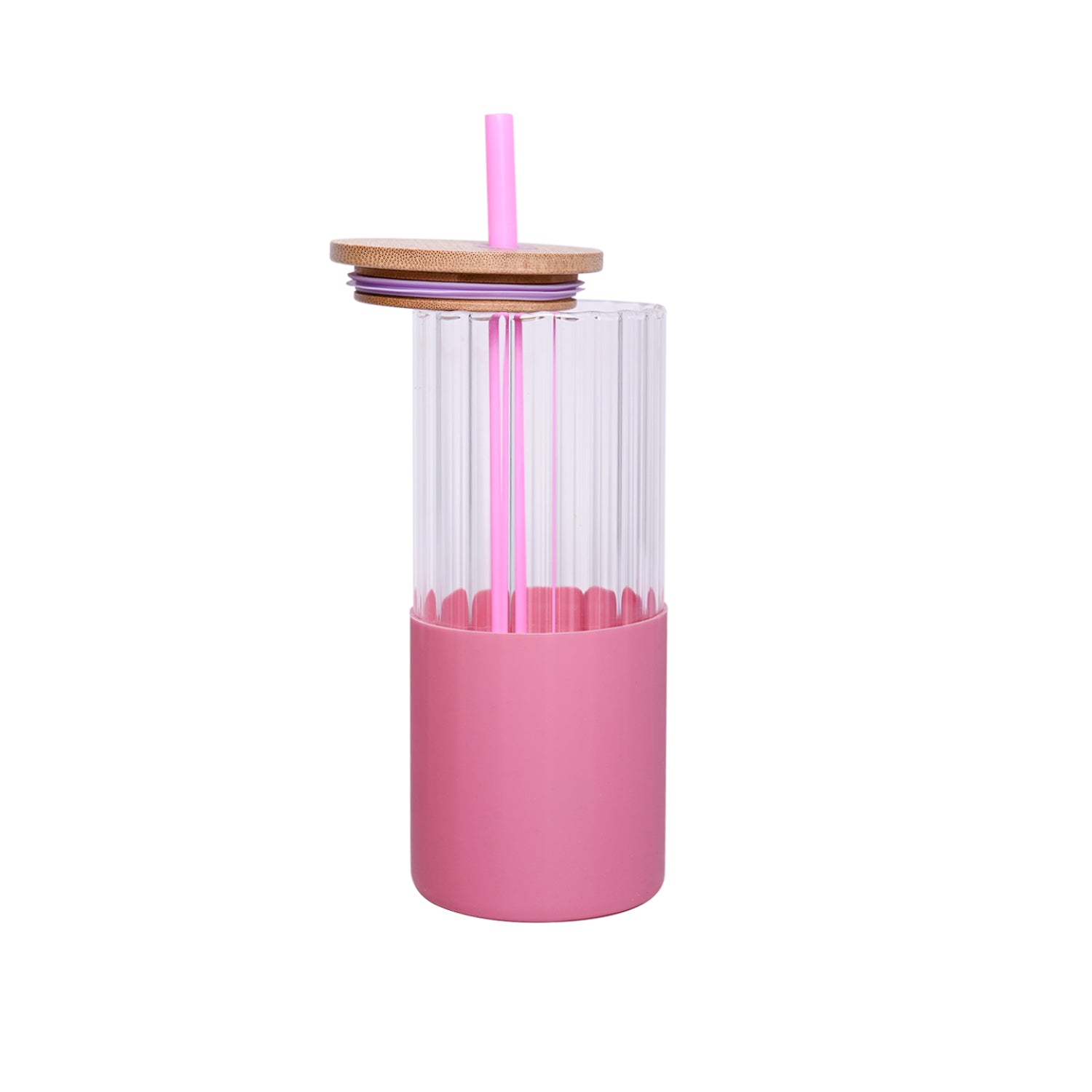 Borosilicate Glass Tumbler with Pink Silicone Sleeve - 350Ml