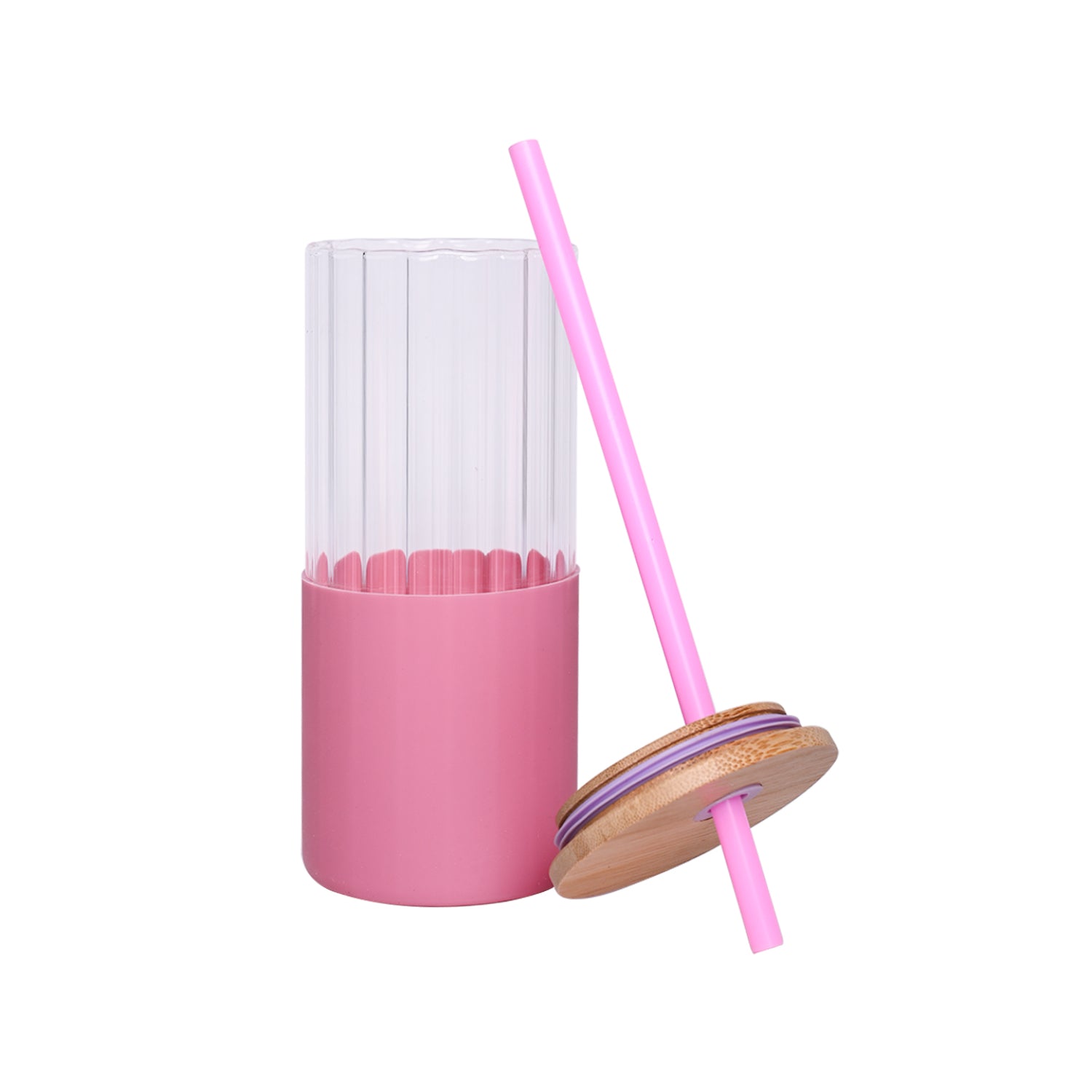 Borosilicate Glass Tumbler with Pink Silicone Sleeve - 350Ml