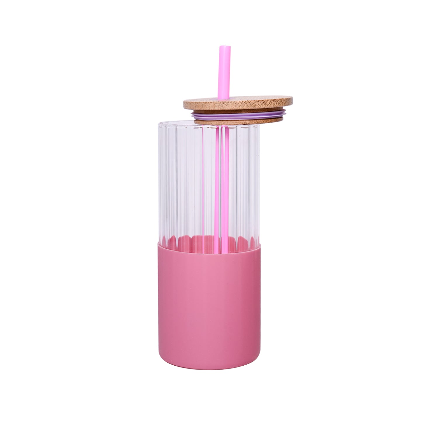 Borosilicate Glass Tumbler with Pink Silicone Sleeve - 350Ml