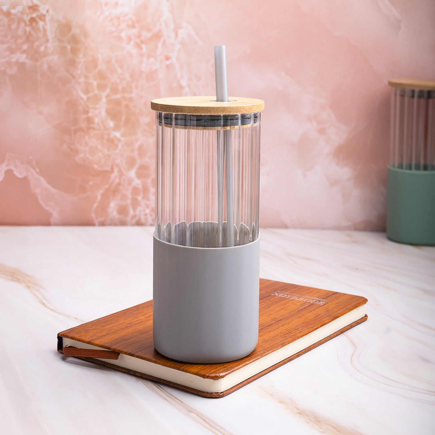 Borosilicate Glass Tumbler with Grey Silicone Sleeve - 350Ml