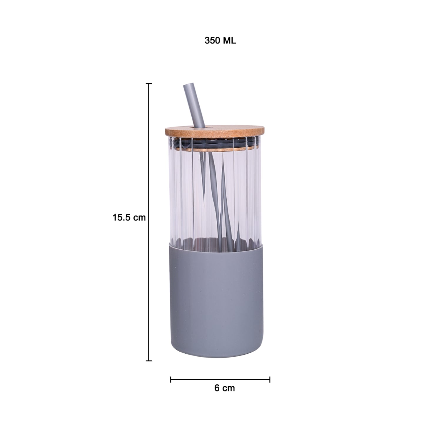 Borosilicate Glass Tumbler with Grey Silicone Sleeve - 350Ml