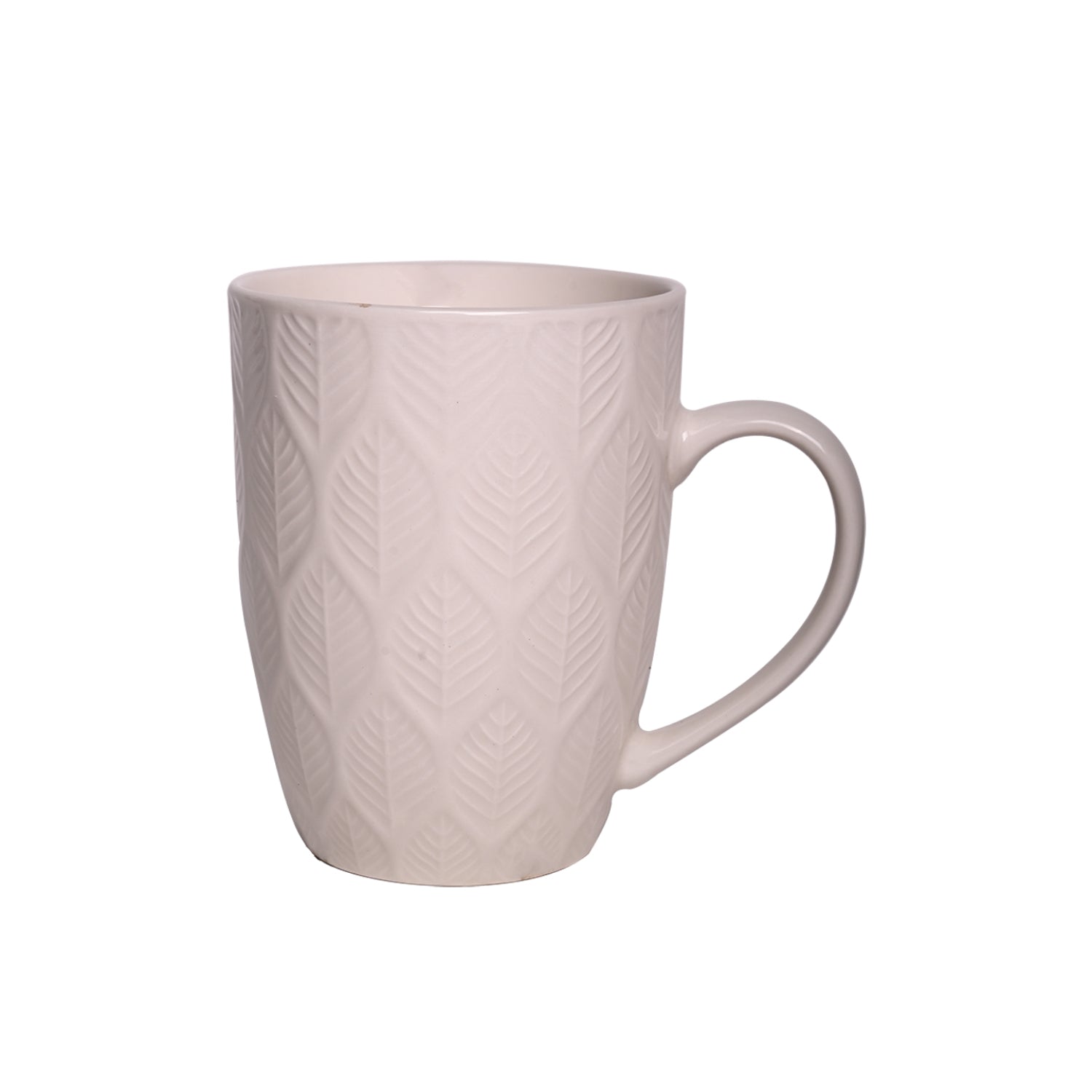 Ivory Ceramic Mug - 360Ml, Leaf Pattern