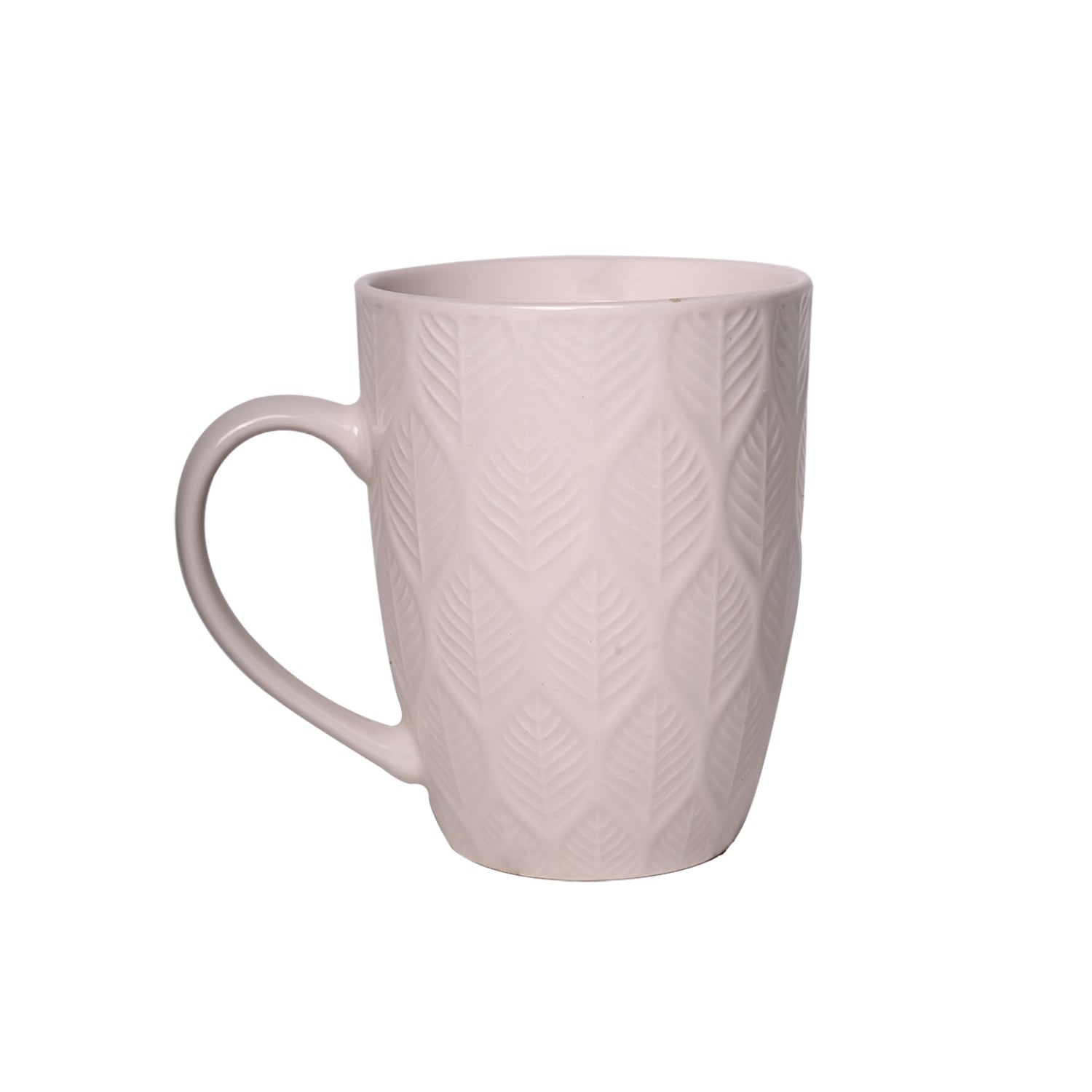 Ivory Ceramic Mug - 360Ml, Leaf Pattern