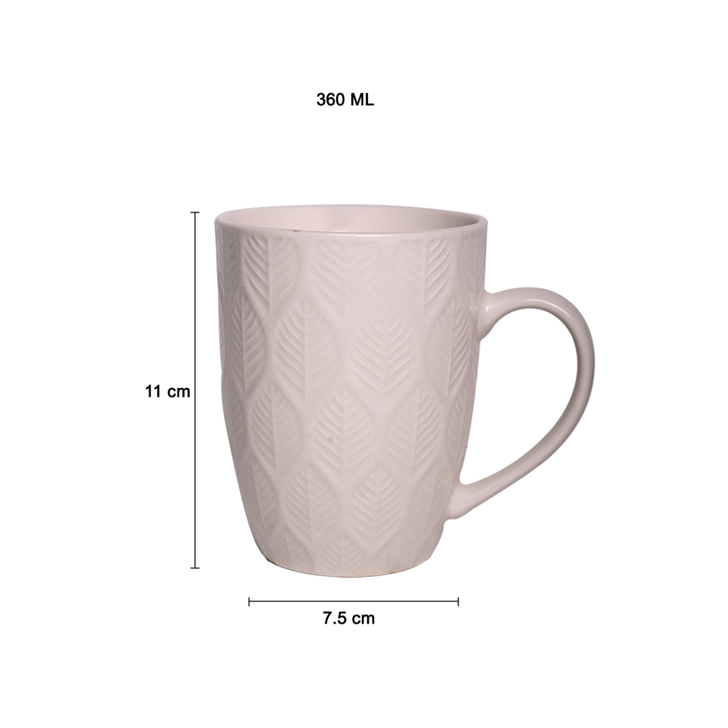 Ivory Ceramic Mug - 360Ml, Leaf Pattern