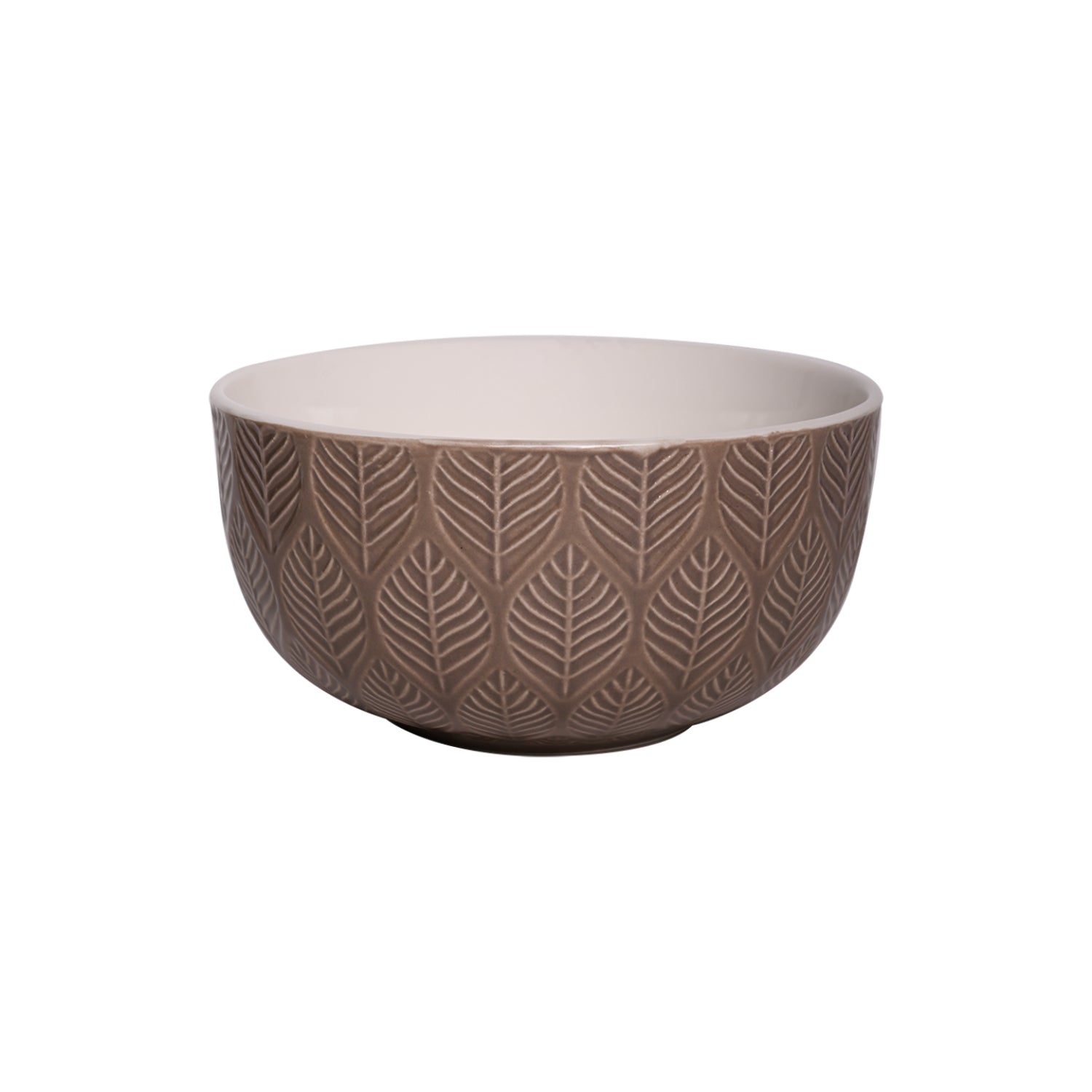 Beige Ceramic Bowl - 580Ml, Leaf Pattern