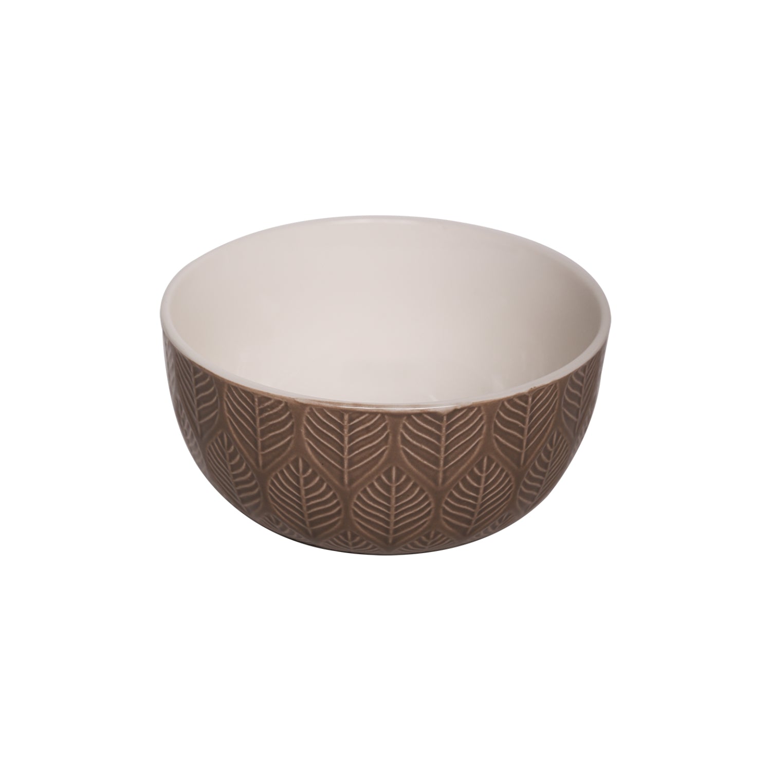 Beige Ceramic Bowl - 580Ml, Leaf Pattern