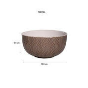 Beige Ceramic Bowl - 580Ml, Leaf Pattern