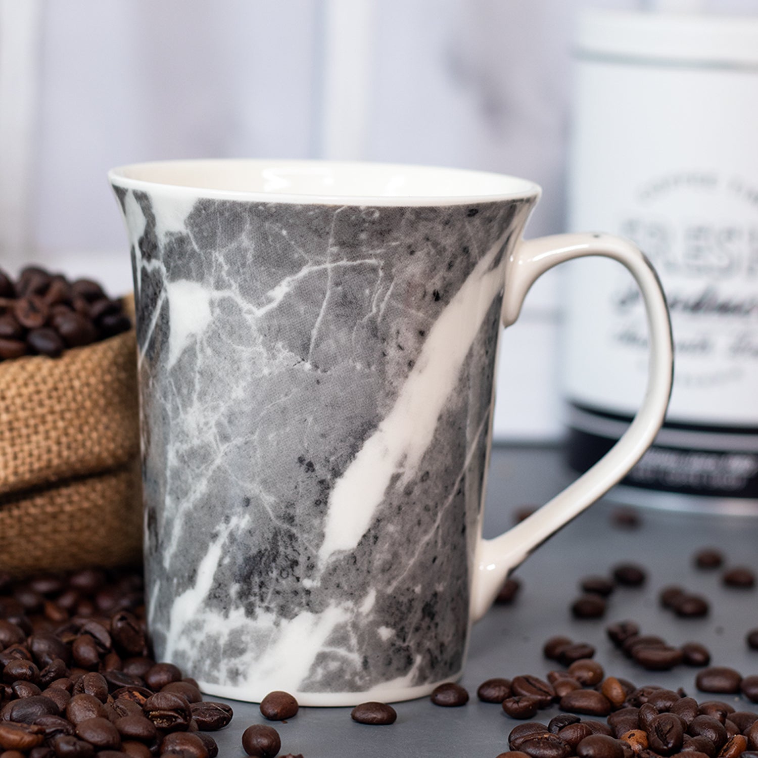 Grey Coffee Mug - 380 Ml, Marble Finish