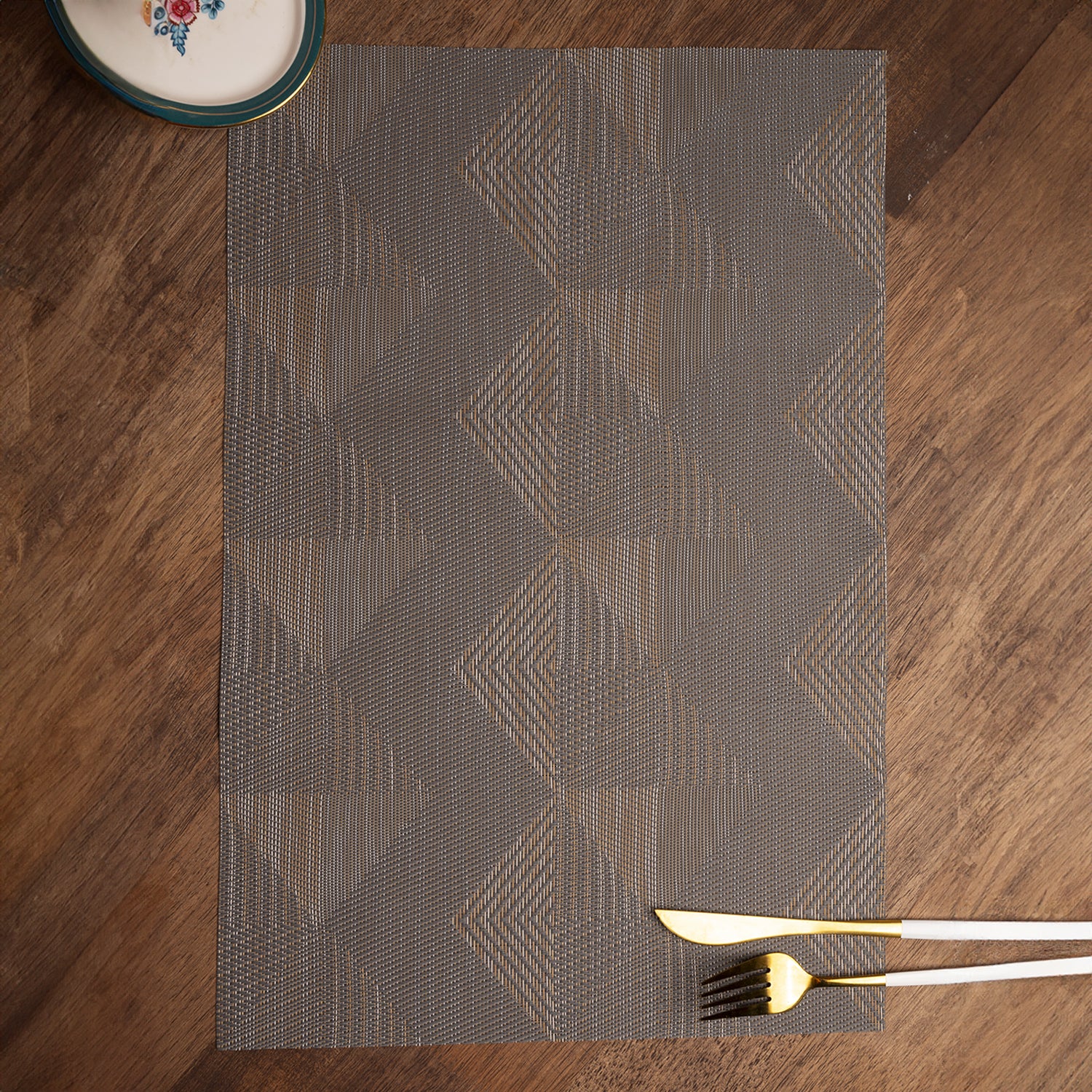 Stone Grey Tringle Pattern - Placemat Mat Set Of 4