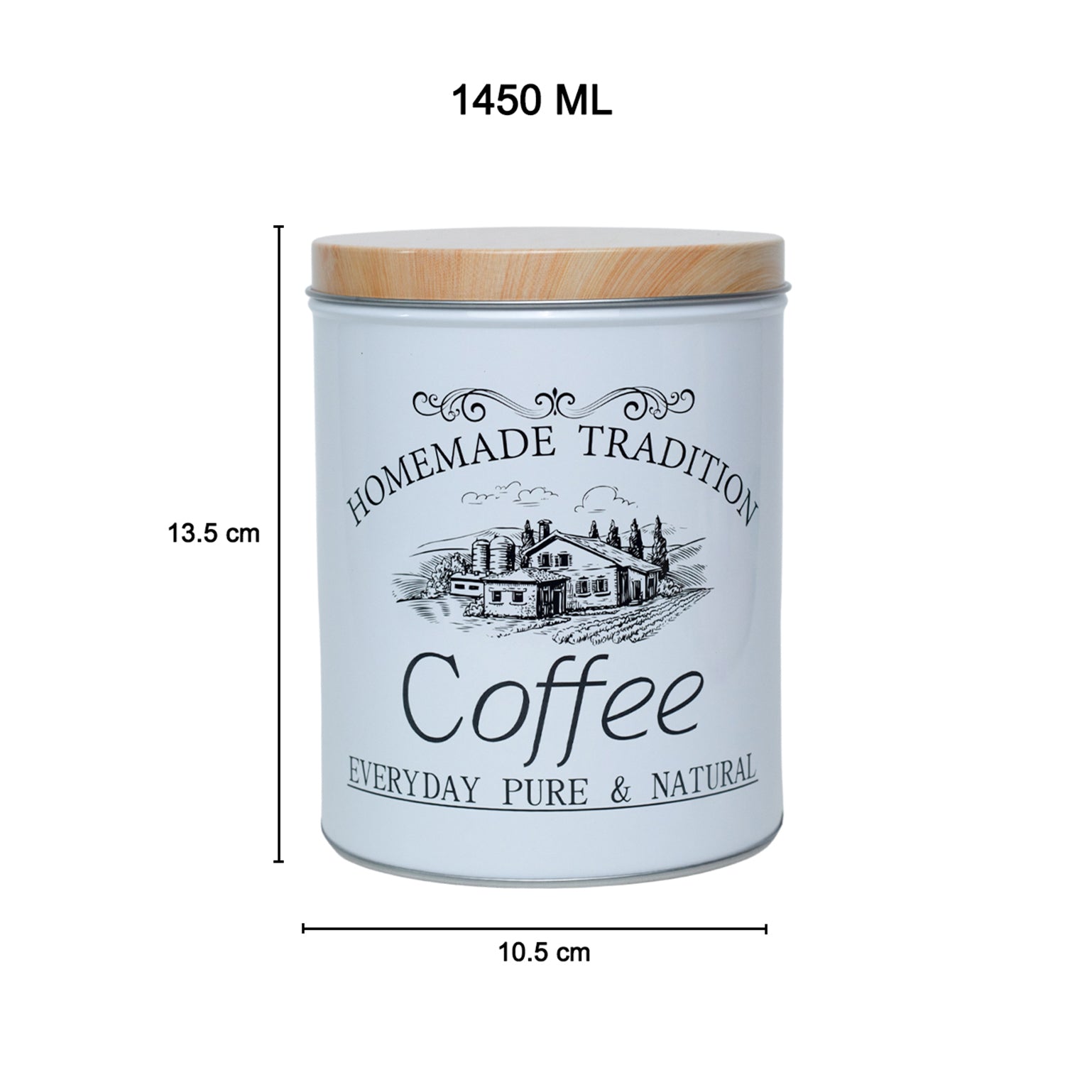 Coffee, Tea & Sugar - Metal Jar Set Of 3, Cylindrical & 1600Ml,