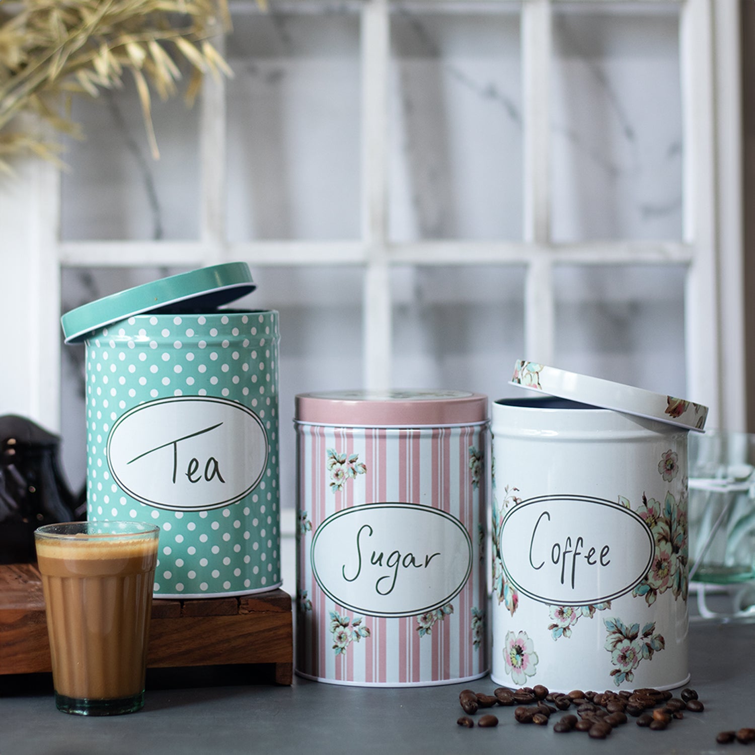 Metal Jar Set Of 3 - Multi Color, 600Ml