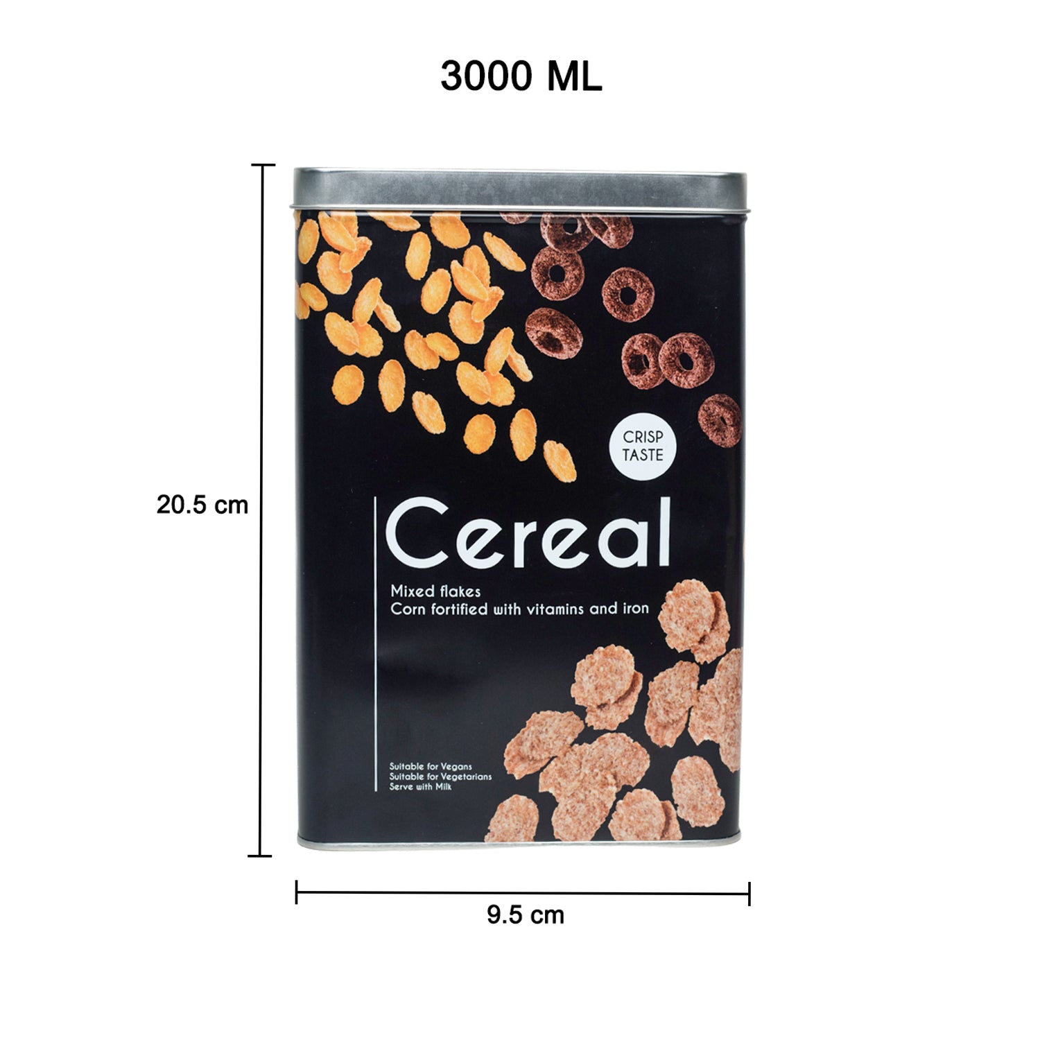 Metal Cereal Jar - Black, 3000Ml