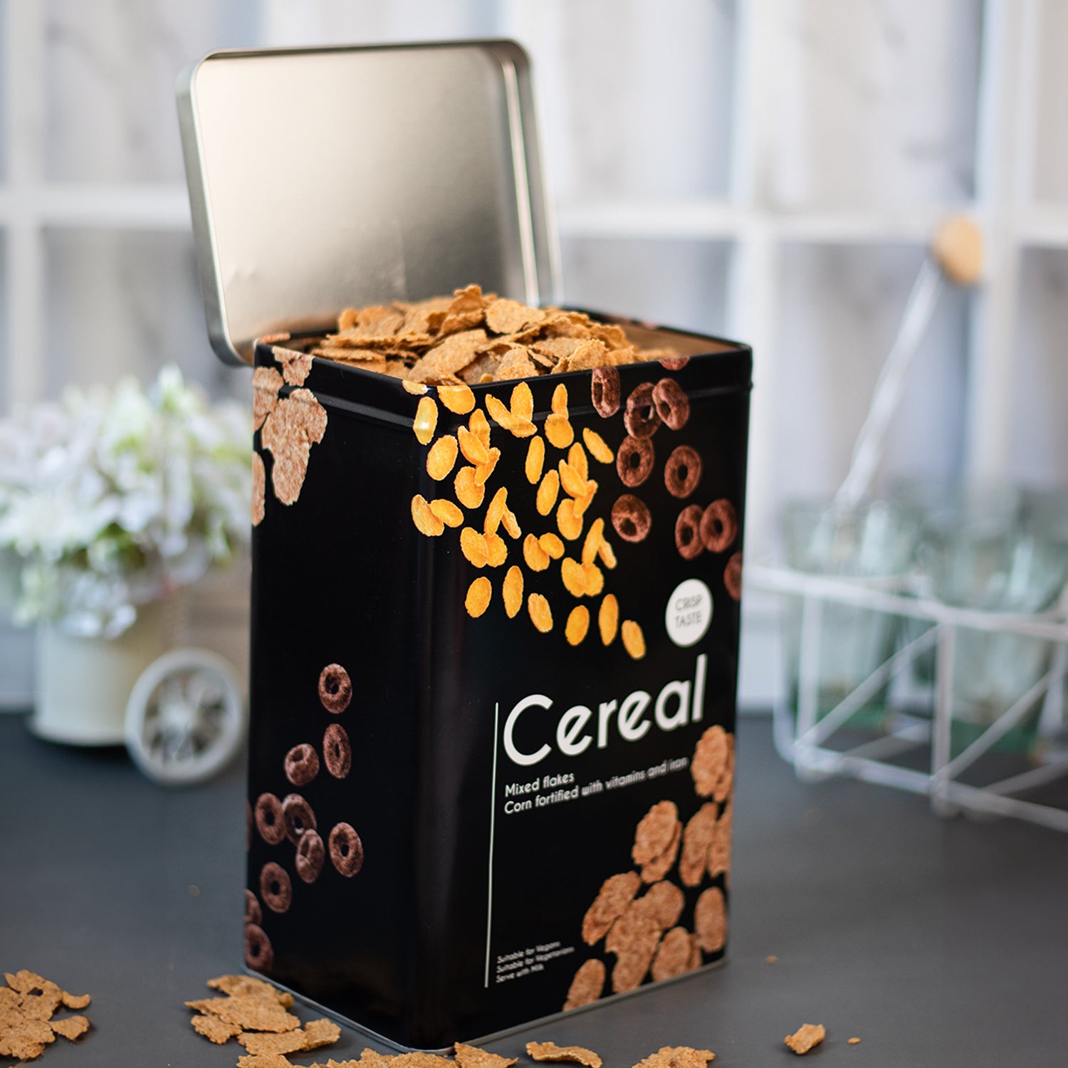 Metal Cereal Jar - Black, 3000Ml