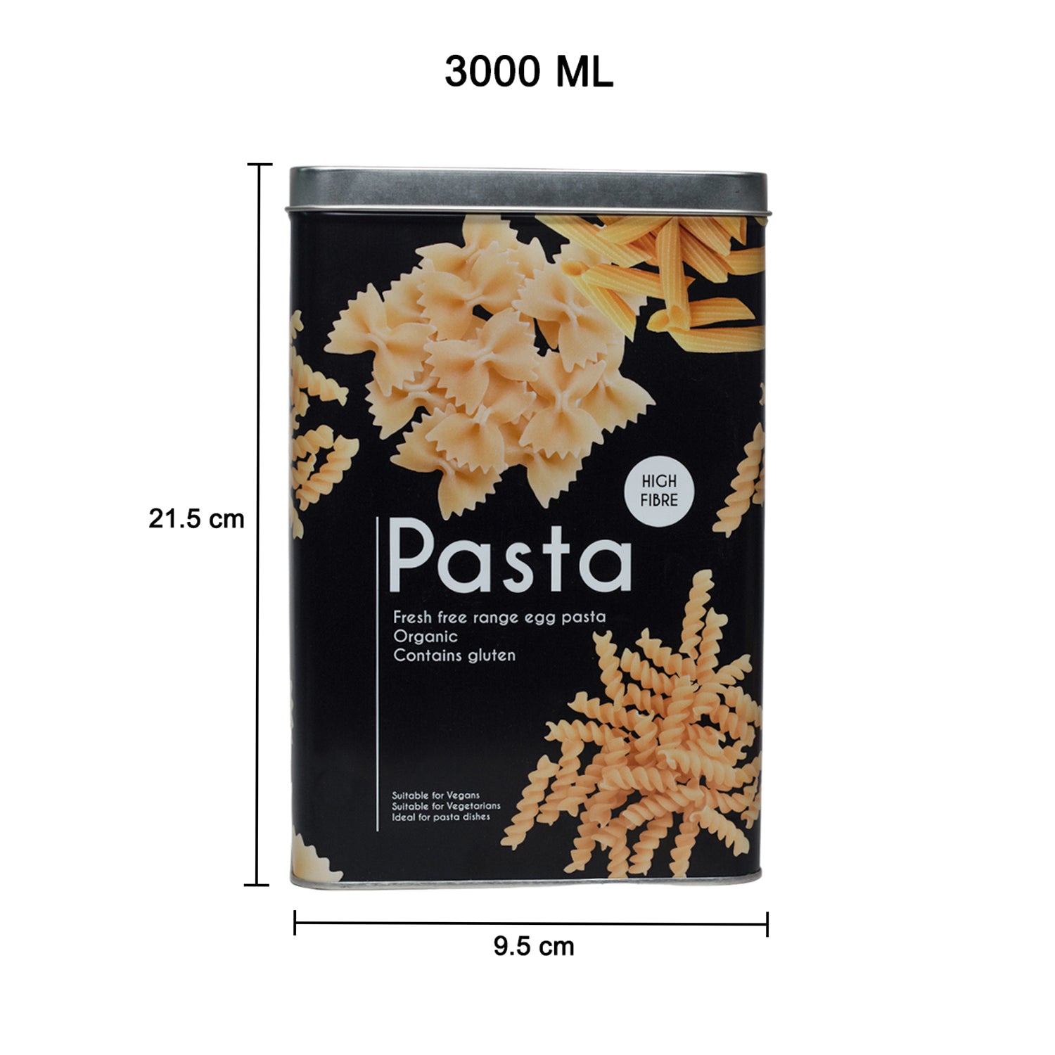 Metal Pasta Jar - Black, 3000Ml