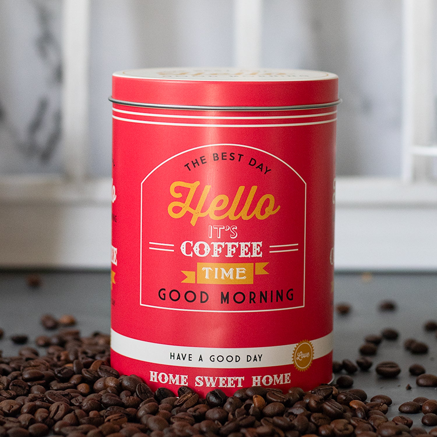 Metal Coffee Jar - Red, 1000Ml