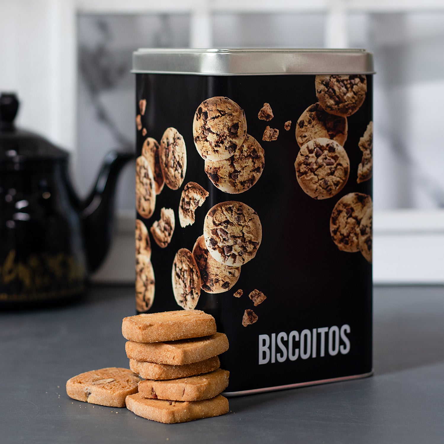 Metal Biscuites Jar - Black, 2050Ml
