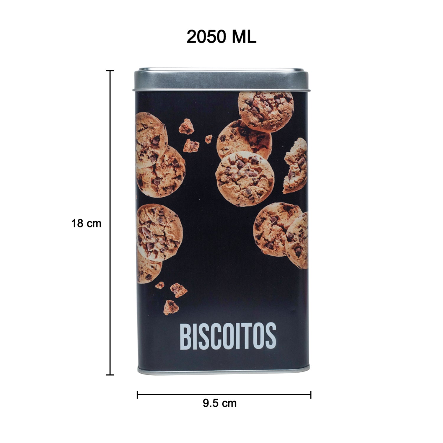 Metal Biscuites Jar - Black, 2050Ml