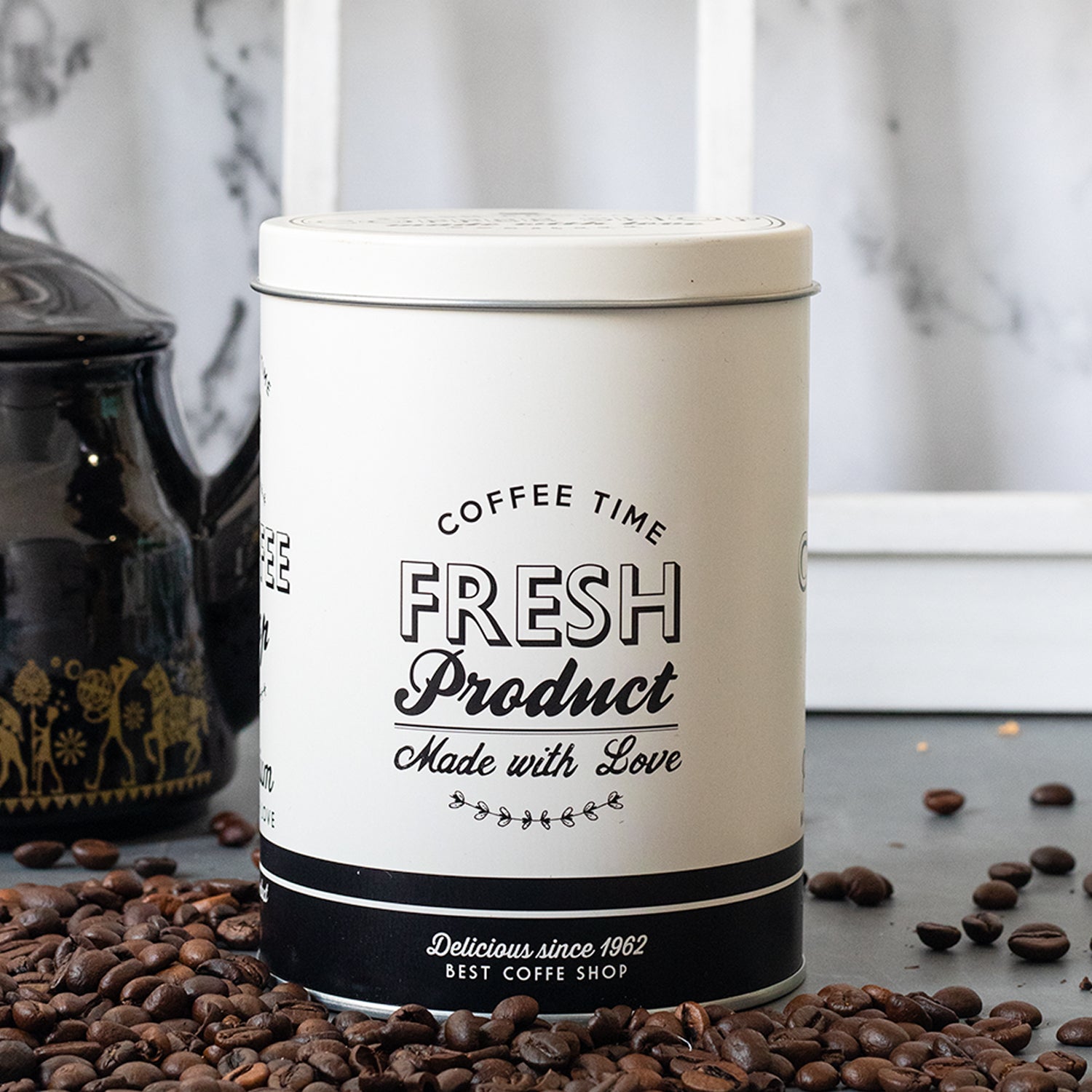 Metal Coffee Jar - Off White, 1000Ml