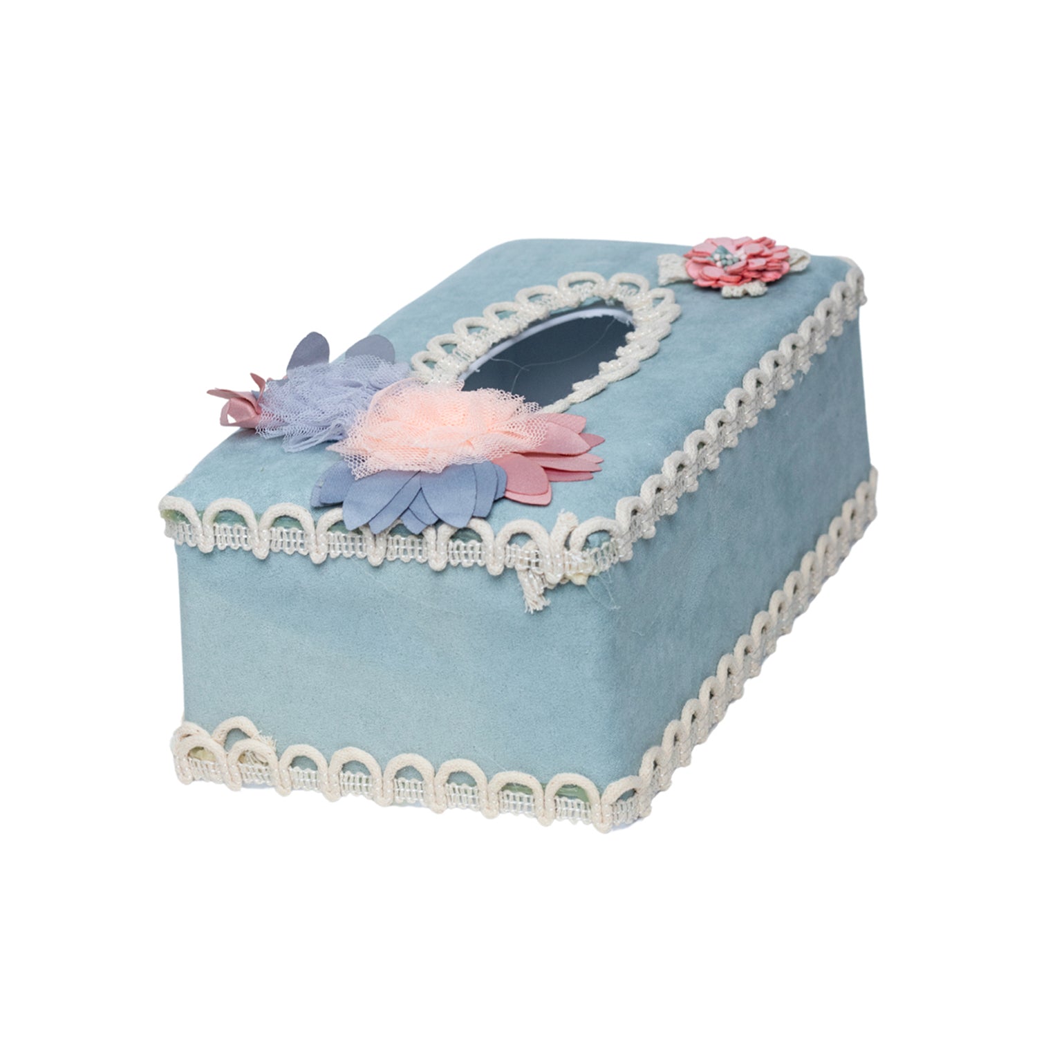 Middle Blue Tissue Box Holder - Floral Design