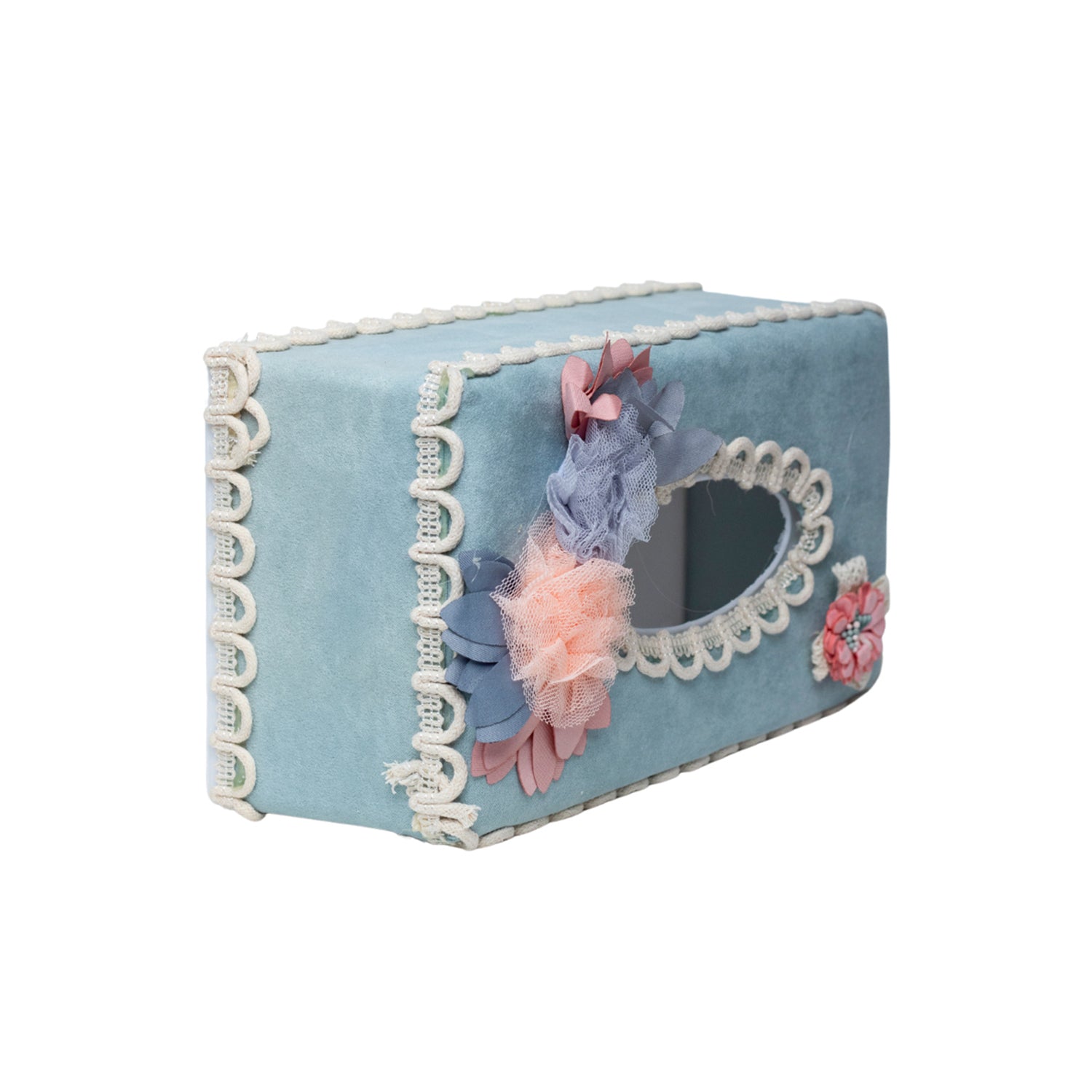Middle Blue Tissue Box Holder - Floral Design