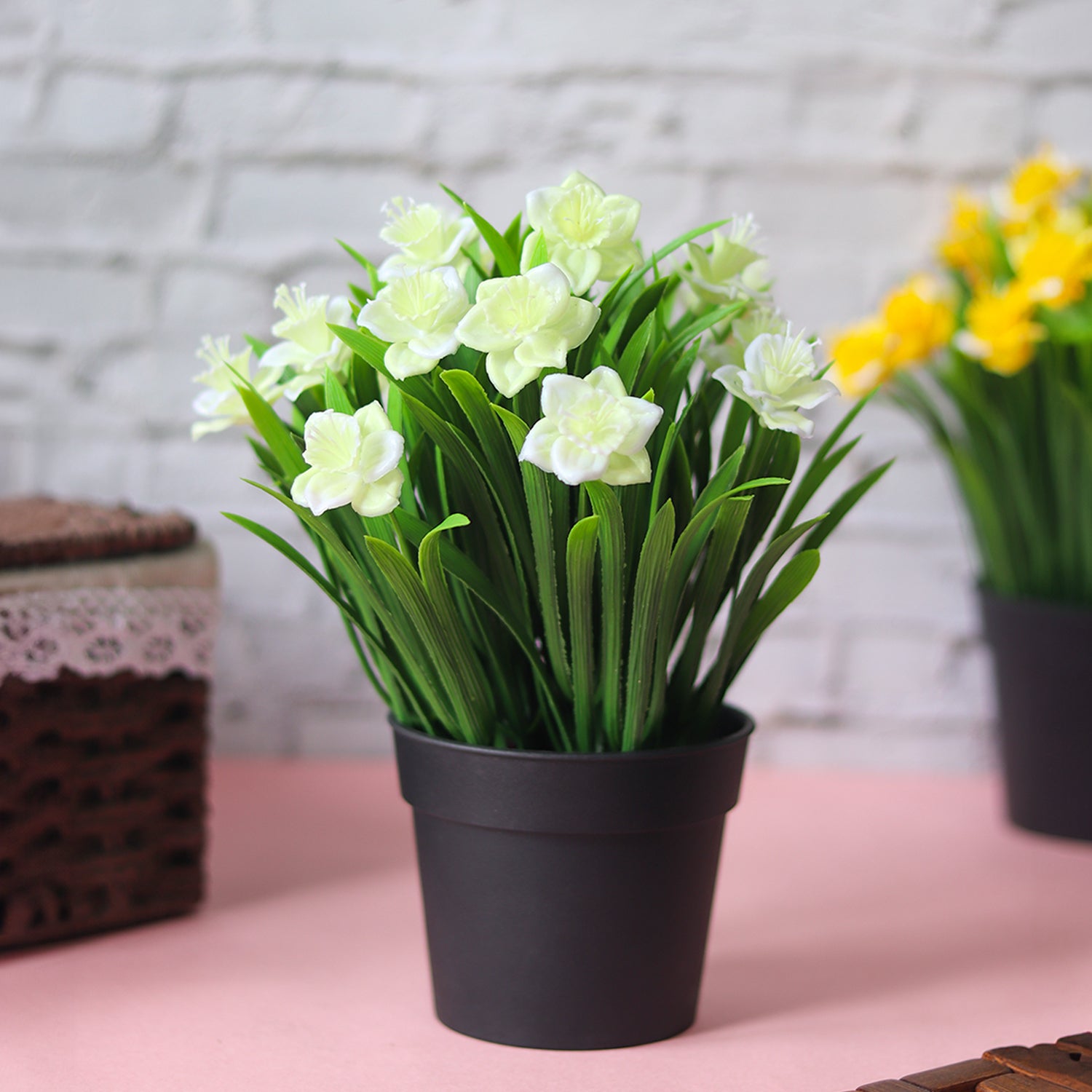 White Artificial Flower With Pot