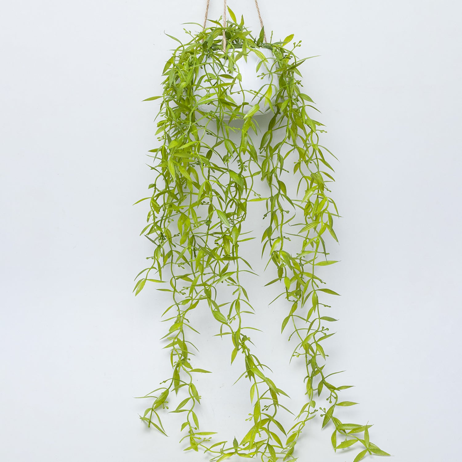 white and green hanging plant Artificial Greenery Hanging Plant With White Pot -For Home Décor