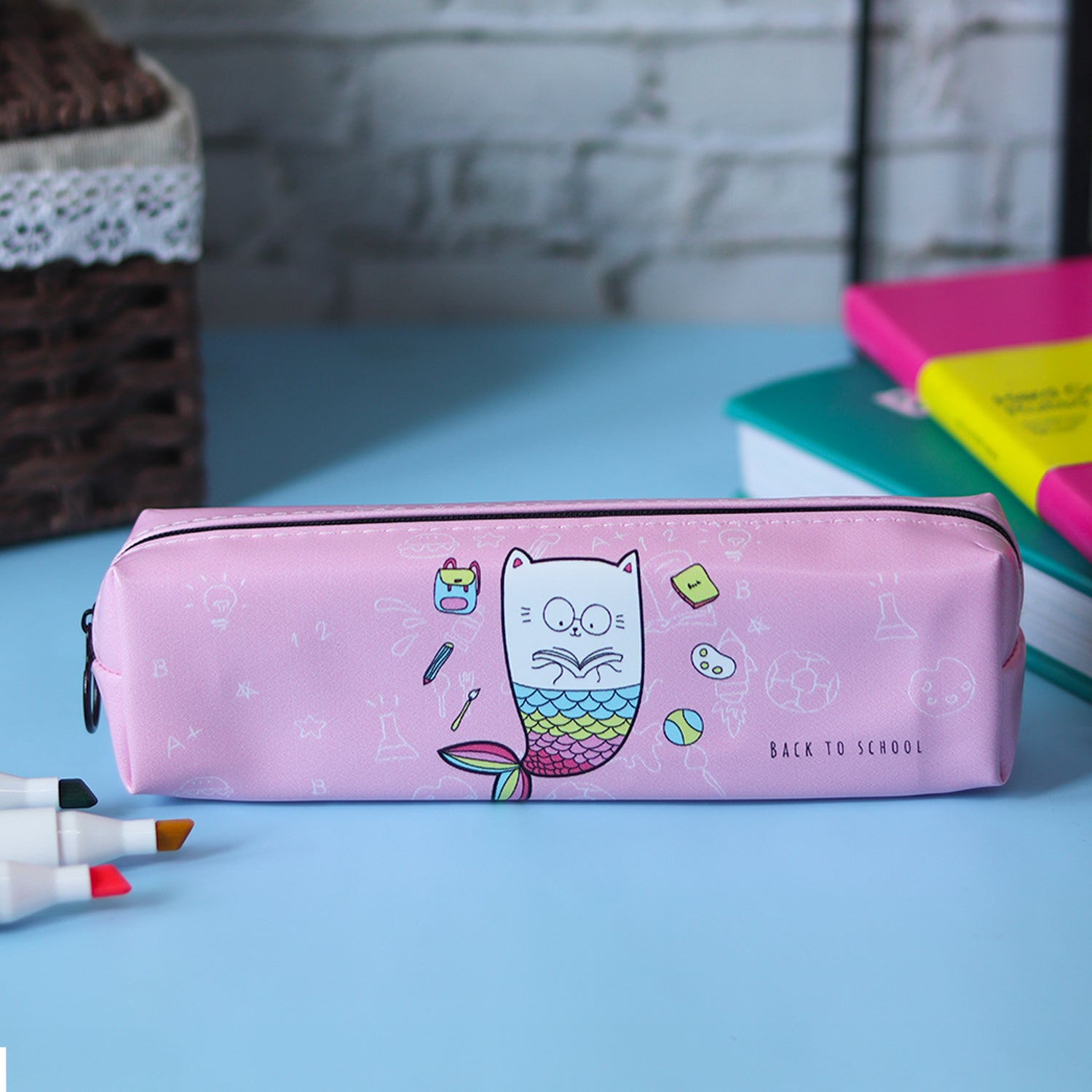 Pink Pencil Pouch Fish Print