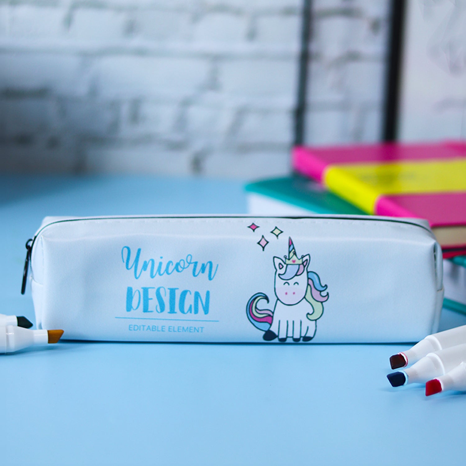 White Unicorn Cute Pencil Pouch