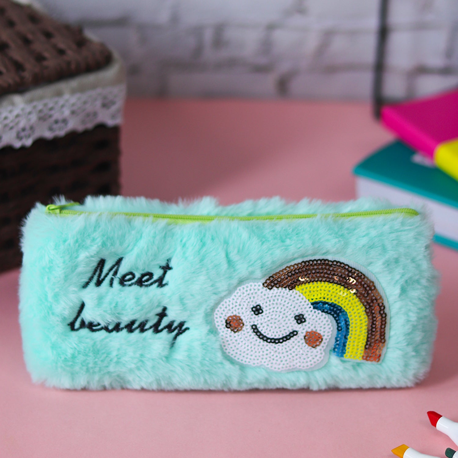 Light Green Pencil Pouch - Fur