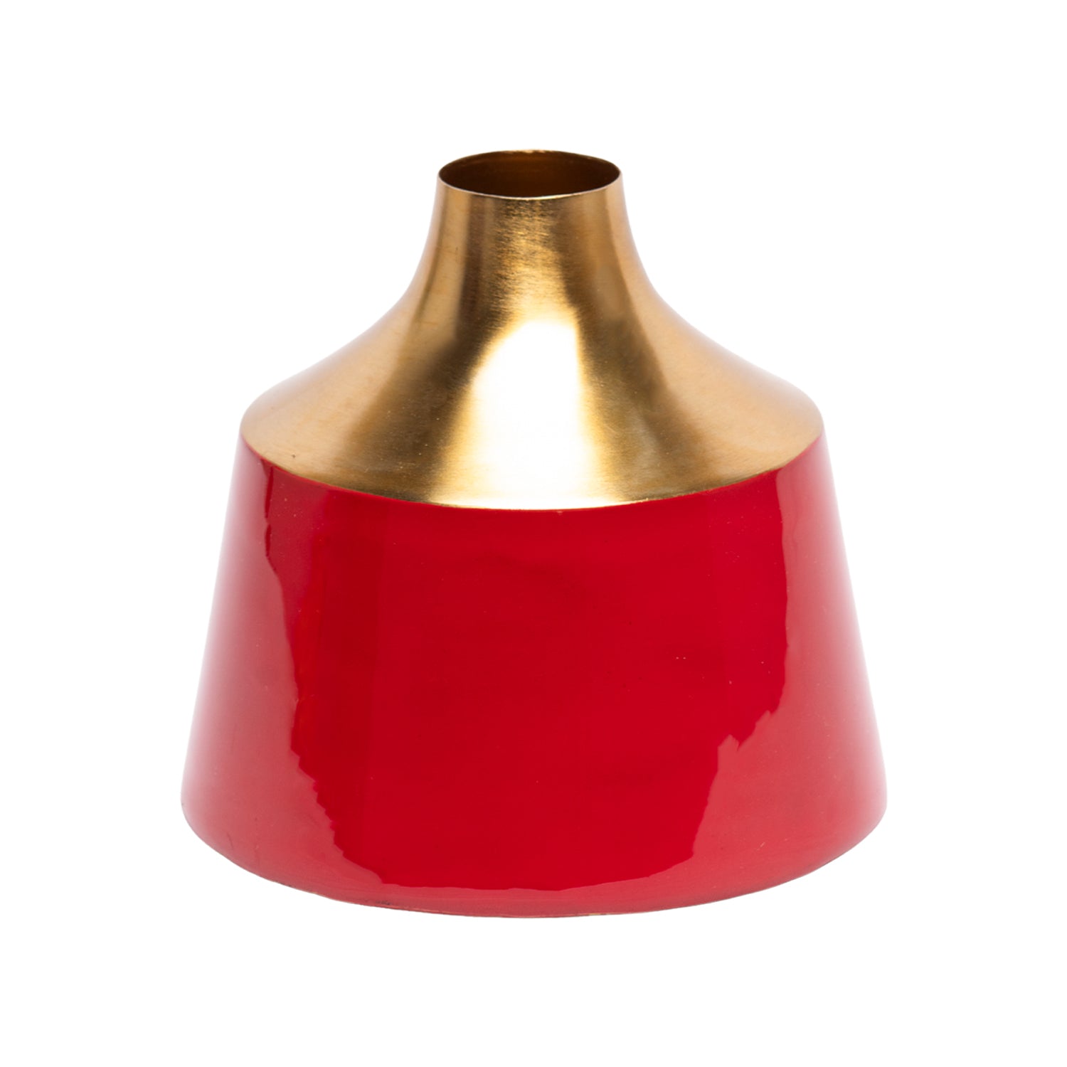 Decorative Enamel Vase - Golden & Red