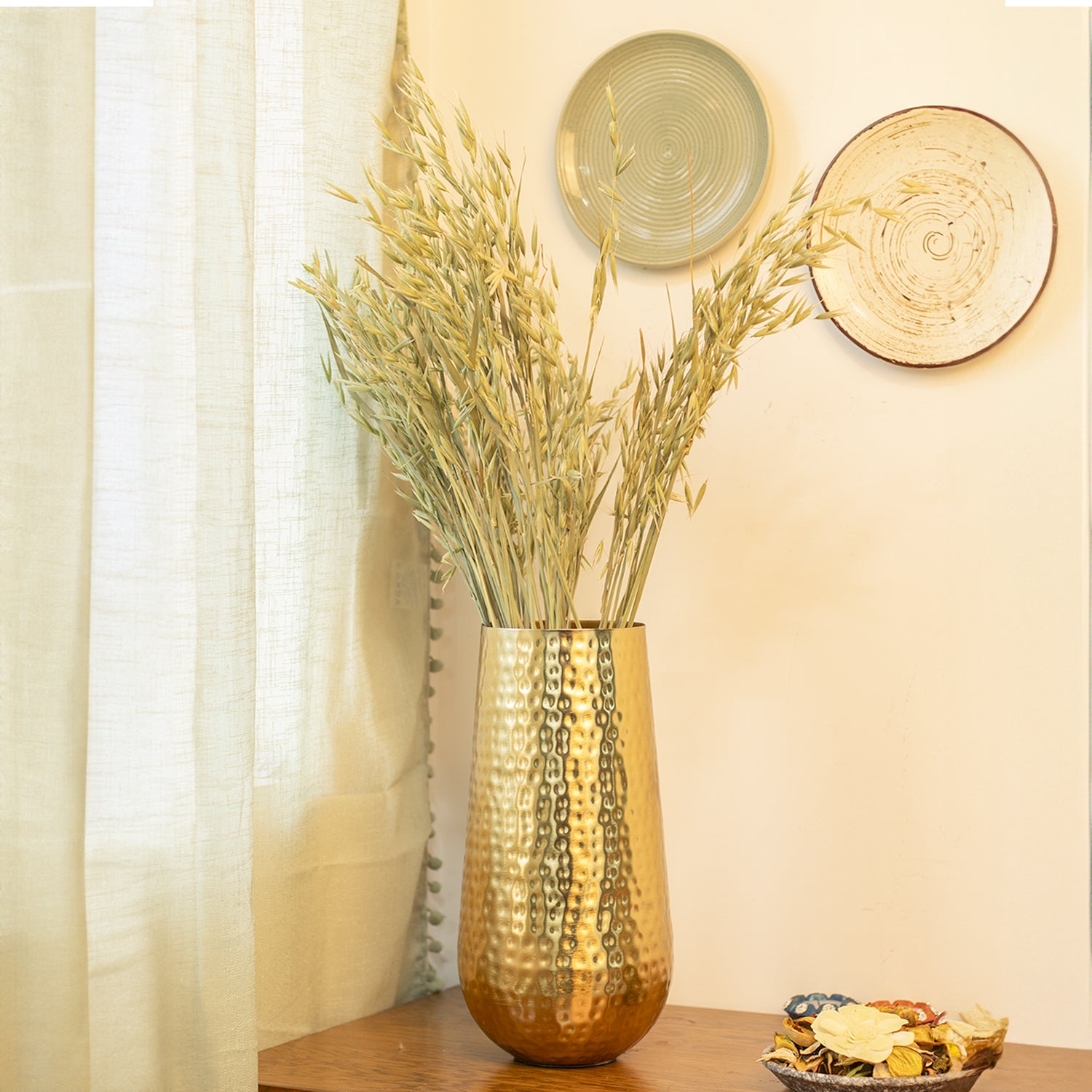 Decorative Golden Hammered Vase  - Cylinder Shape