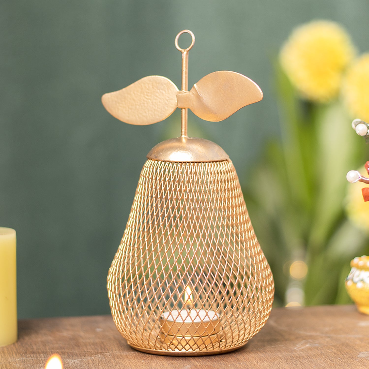 Pear T- Lite Holder - Golden & Metal