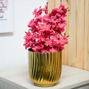 Ribbed Metal Vase - Golden