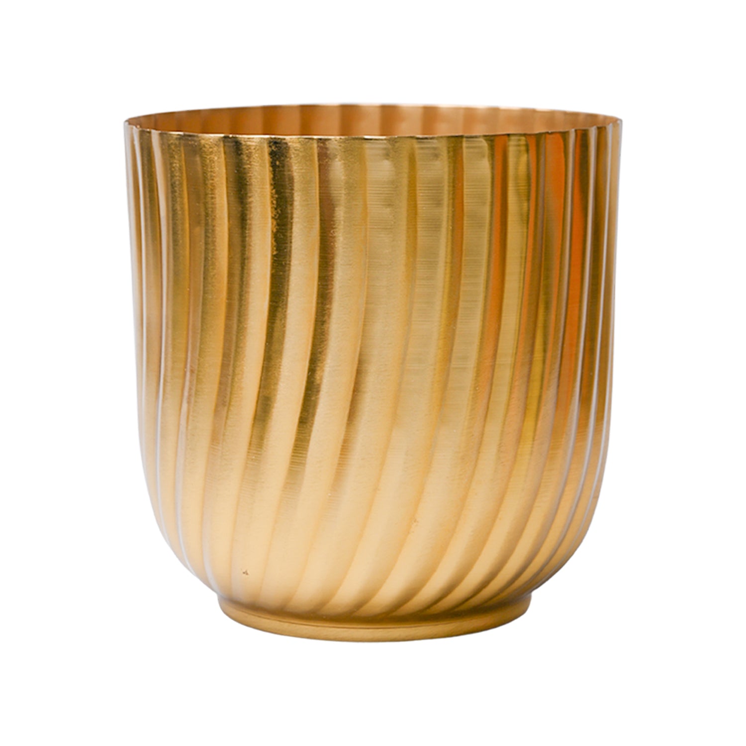 Ribbed Flower Vase - Golden & Metal