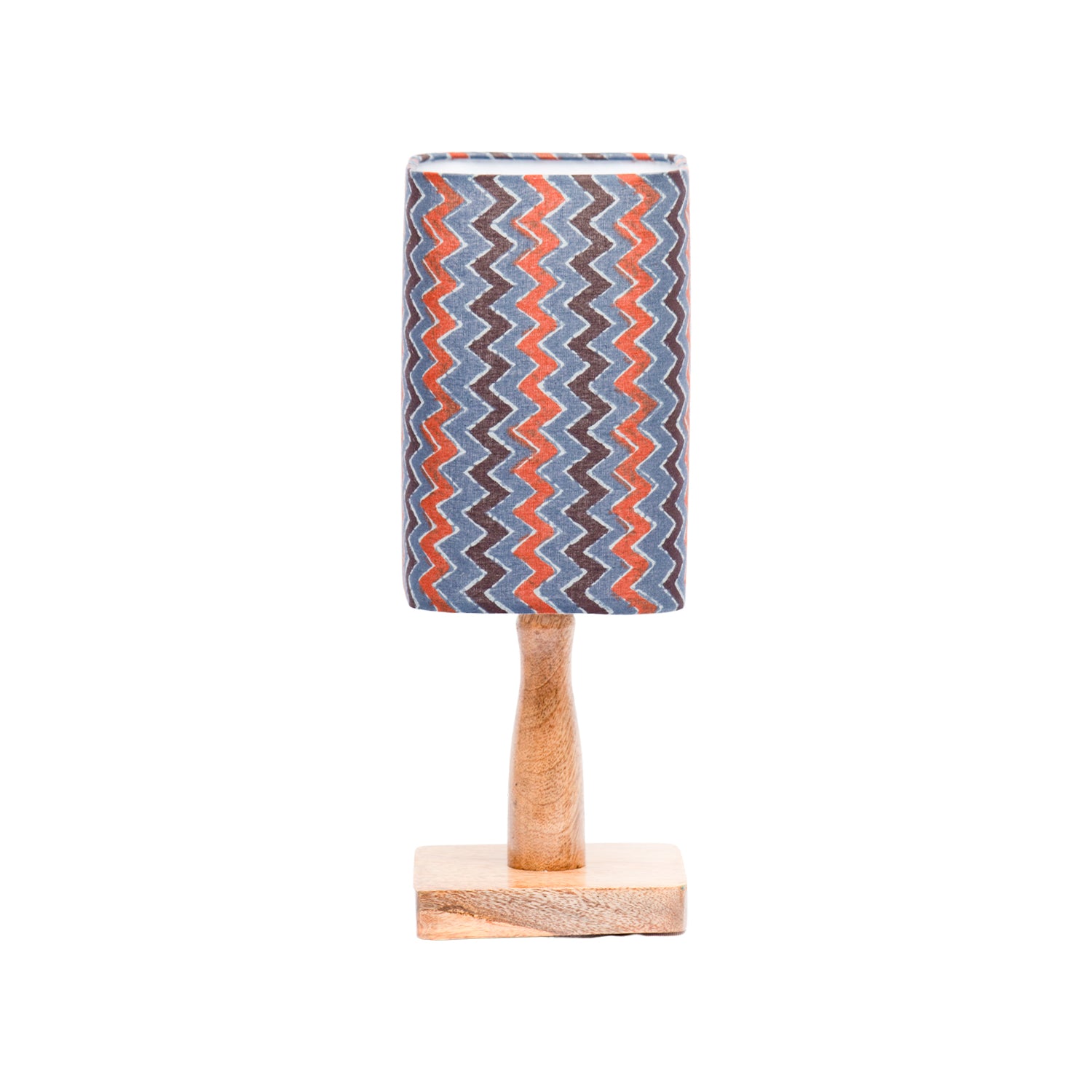 Wooden Table Lamp With Zig Zag Print Shade