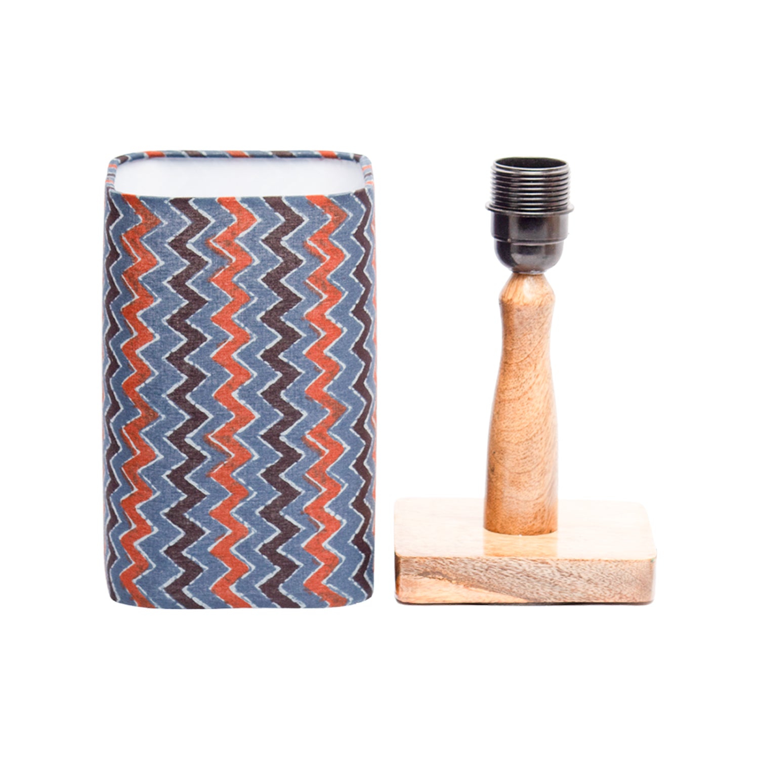 Wooden Table Lamp With Zig Zag Print Shade