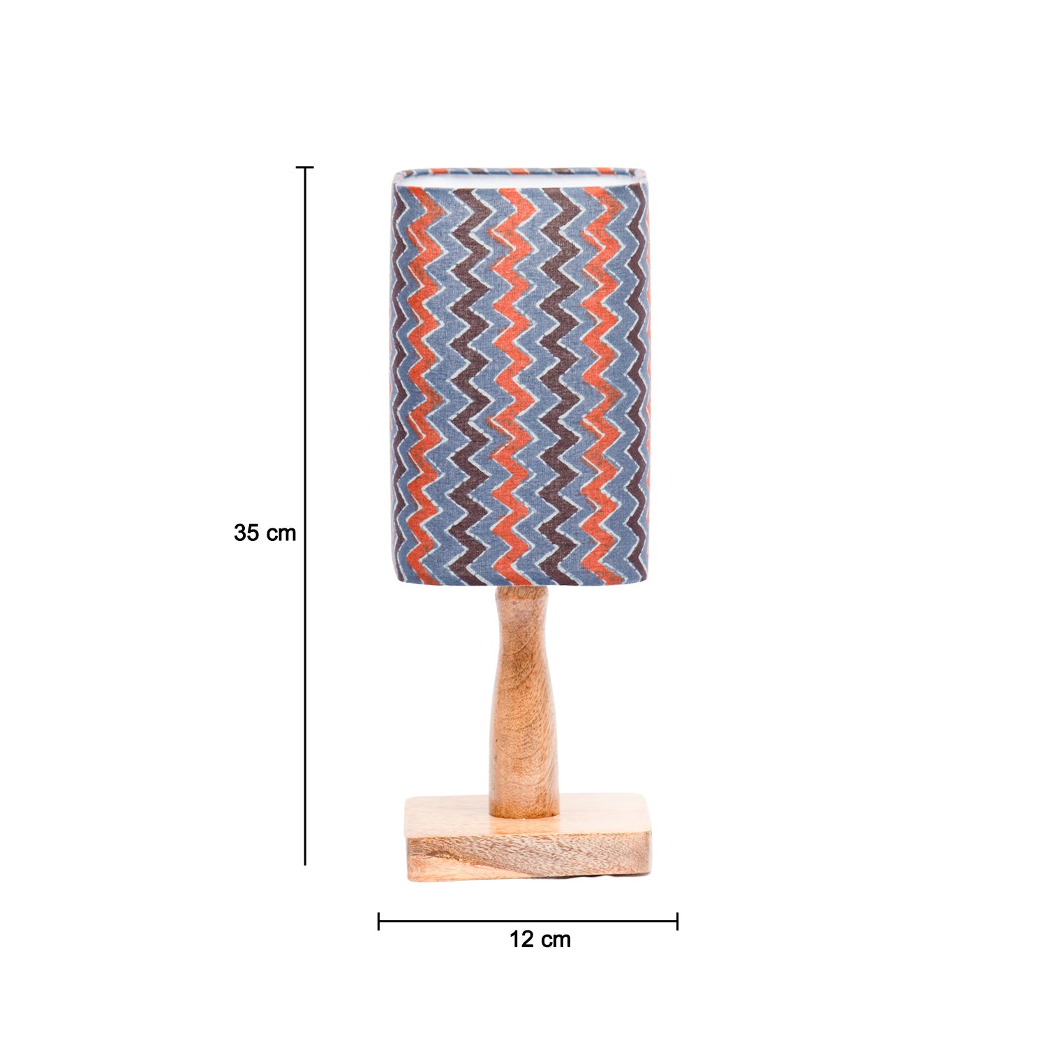 Wooden Table Lamp With Zig Zag Print Shade