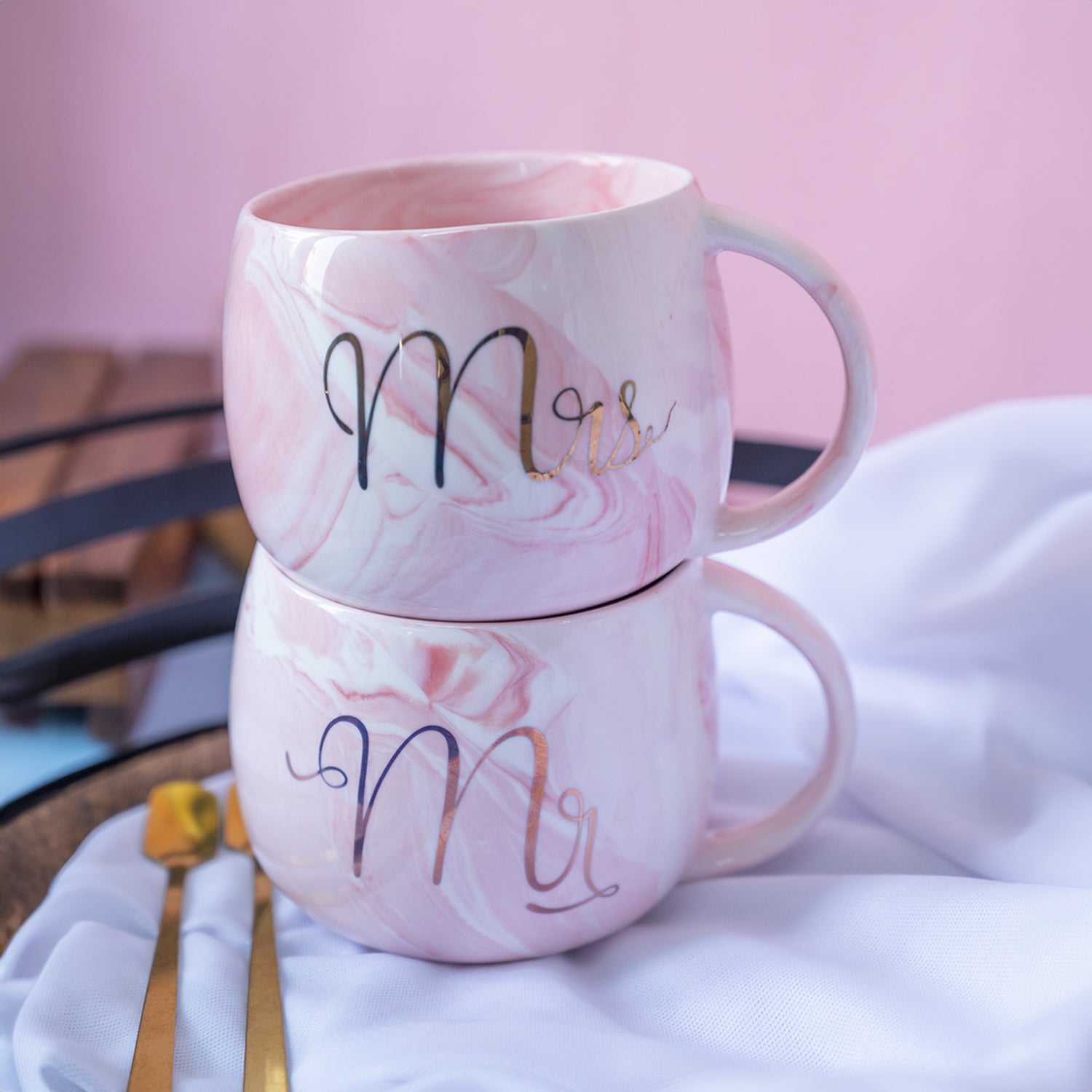 Mr. n Mrs. Royal Marble Mug - Each 350mL, Pink