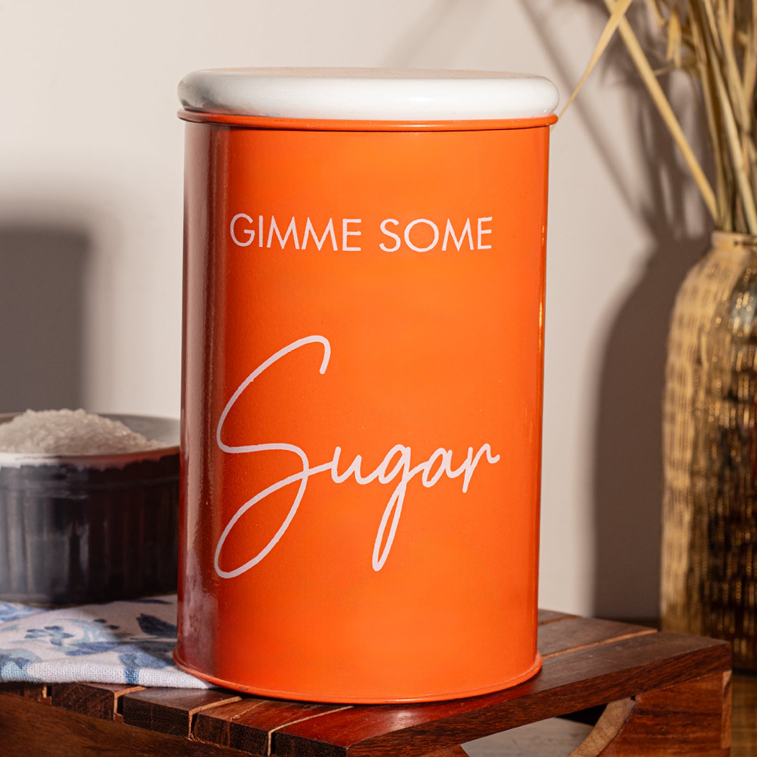 Metal Orange Storage Sugar Jar - 900Ml