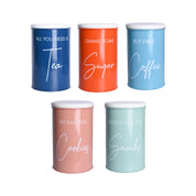 Metal Tea, Sugar, Coffee, Cookie & Snack Jar - Set Of 5 & Each 900 Ml