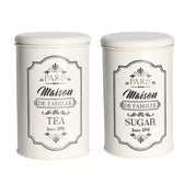 Metal Tea & Sugar Jar Set - Each Ivory & 900 Ml